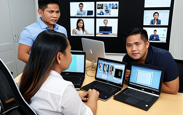 **

A vibrant and diverse team of Filipino IT professionals collaborating on a software development project. Depict them in a modern office setting, using laptops and engaging in discussions with international clients via video conferencing. The image should convey both technical expertise and strong communication skills.

**